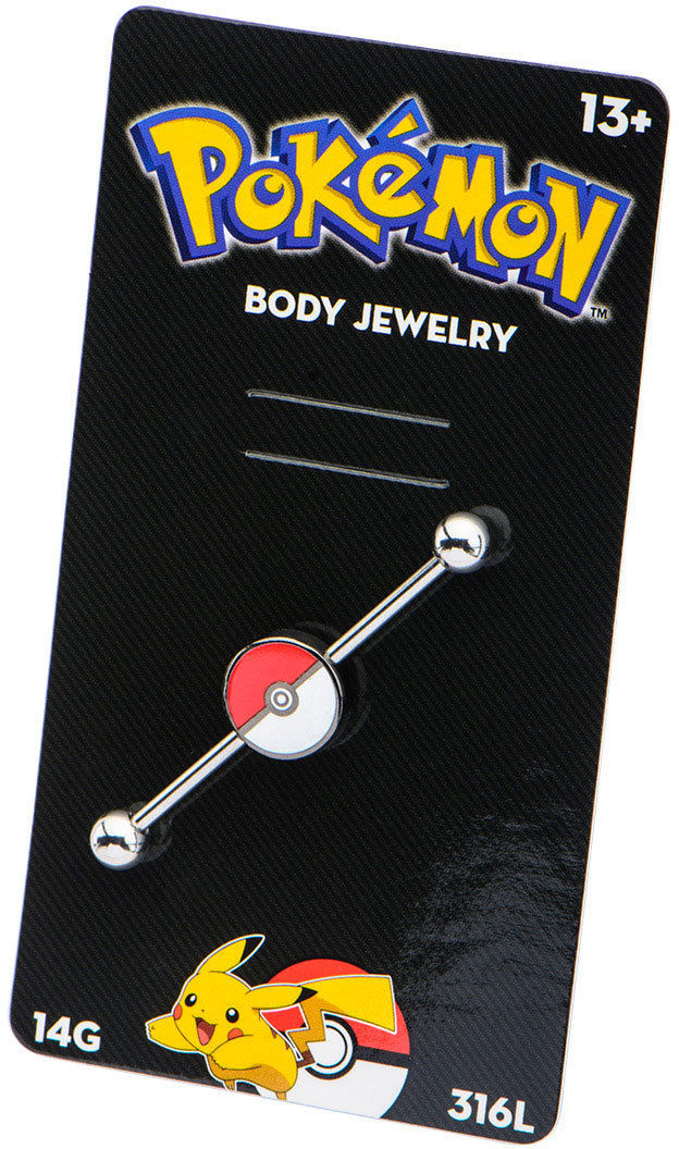 Pokeball 14-Gauge 1 3/8 Industrial Barbell - Silver